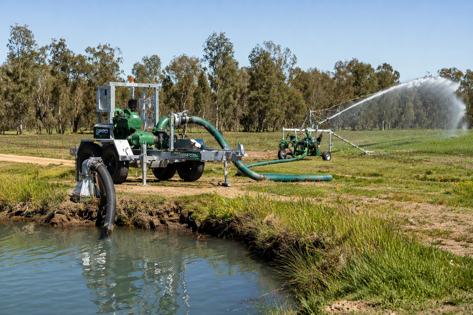 Irrigation pumping system on a small Australian farm from dam to paddock